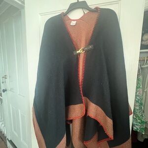 Blue and Orange Trim Open Front Women's Sweater Cape